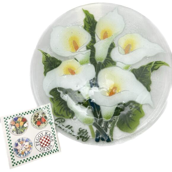 Peggy Karr 2001 CALLA LILY 11" Fused Art Glass Plate with Box Retired LE #928 - Picture 4 of 8